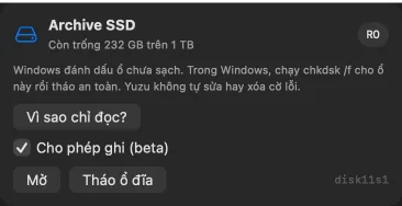 Archive SSD chỉ đọc vì Windows đánh dấu ổ cần kiểm tra, kèm hướng dẫn chkdsk /f.