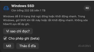 Windows SSD vẫn chỉ đọc dù đã cho phép ghi vì Windows ngủ đông hoặc Fast Startup.