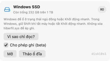 Windows SSD vẫn chỉ đọc dù đã cho phép ghi vì Windows ngủ đông hoặc Fast Startup.